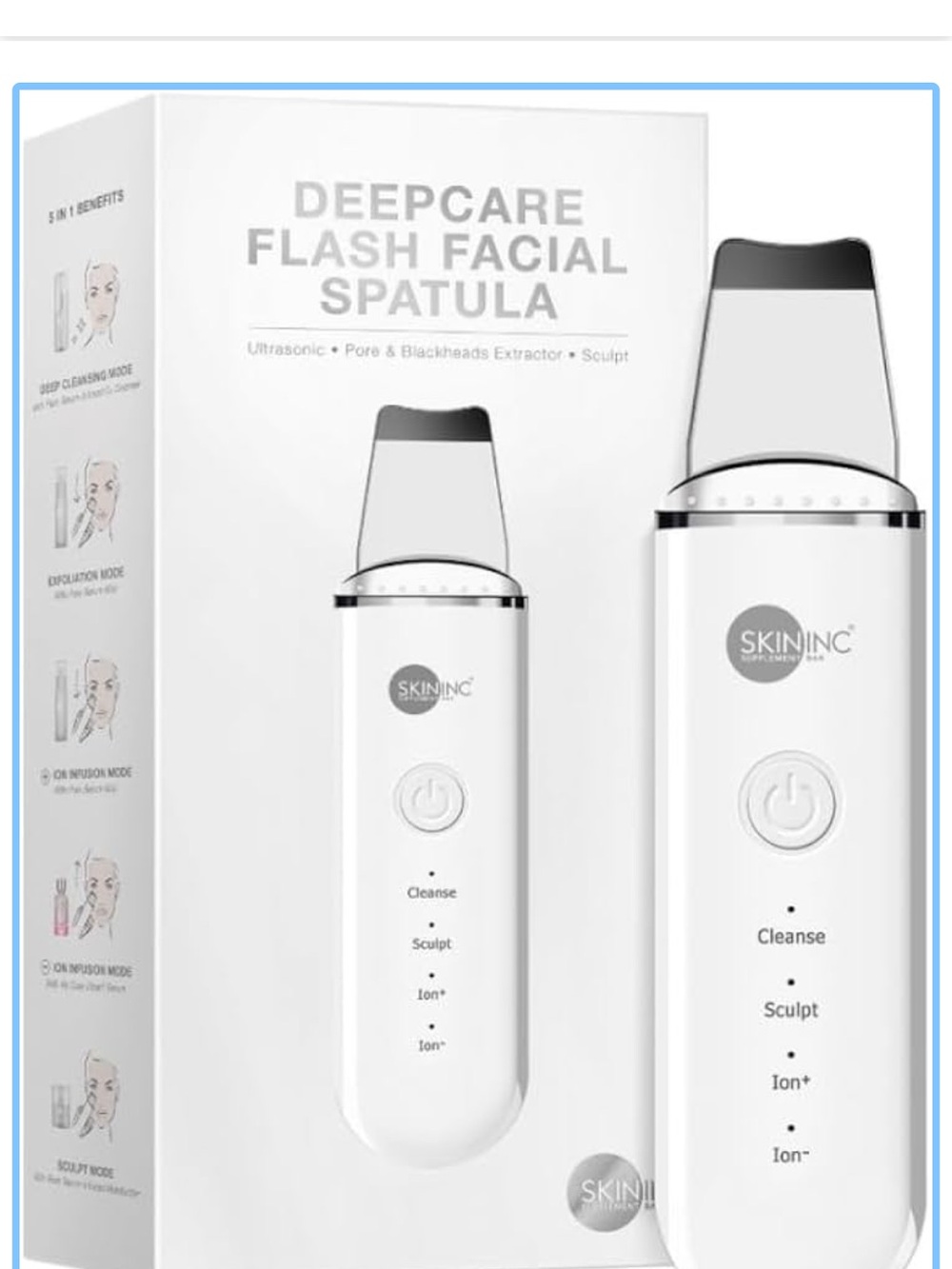 Ultrasonic DeepCare Flash Facial Spatula - White